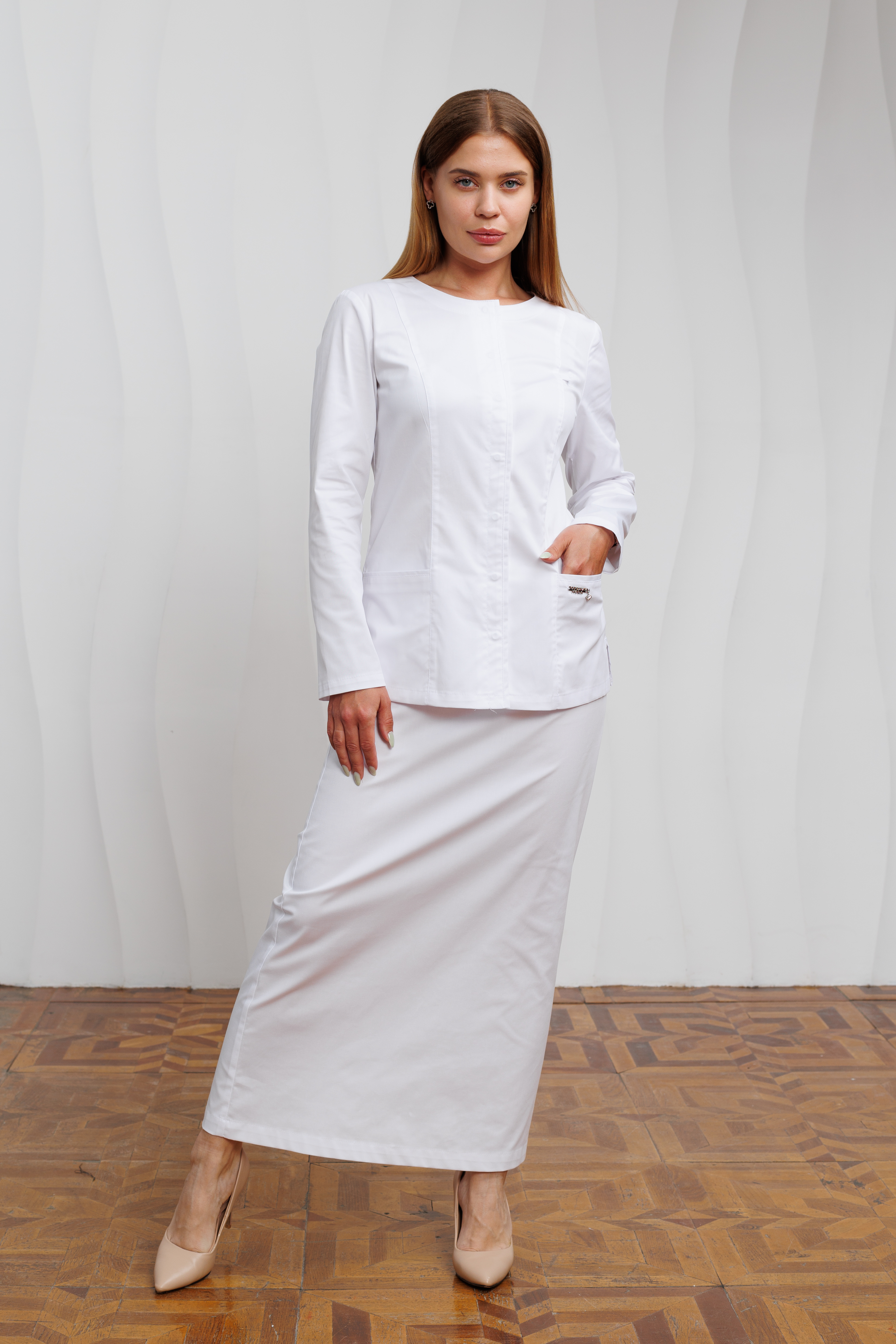 Юбка A400Д Экстра (Белый, Без отделки), 55% хлопок, 42% полиэстер, 3% эластан