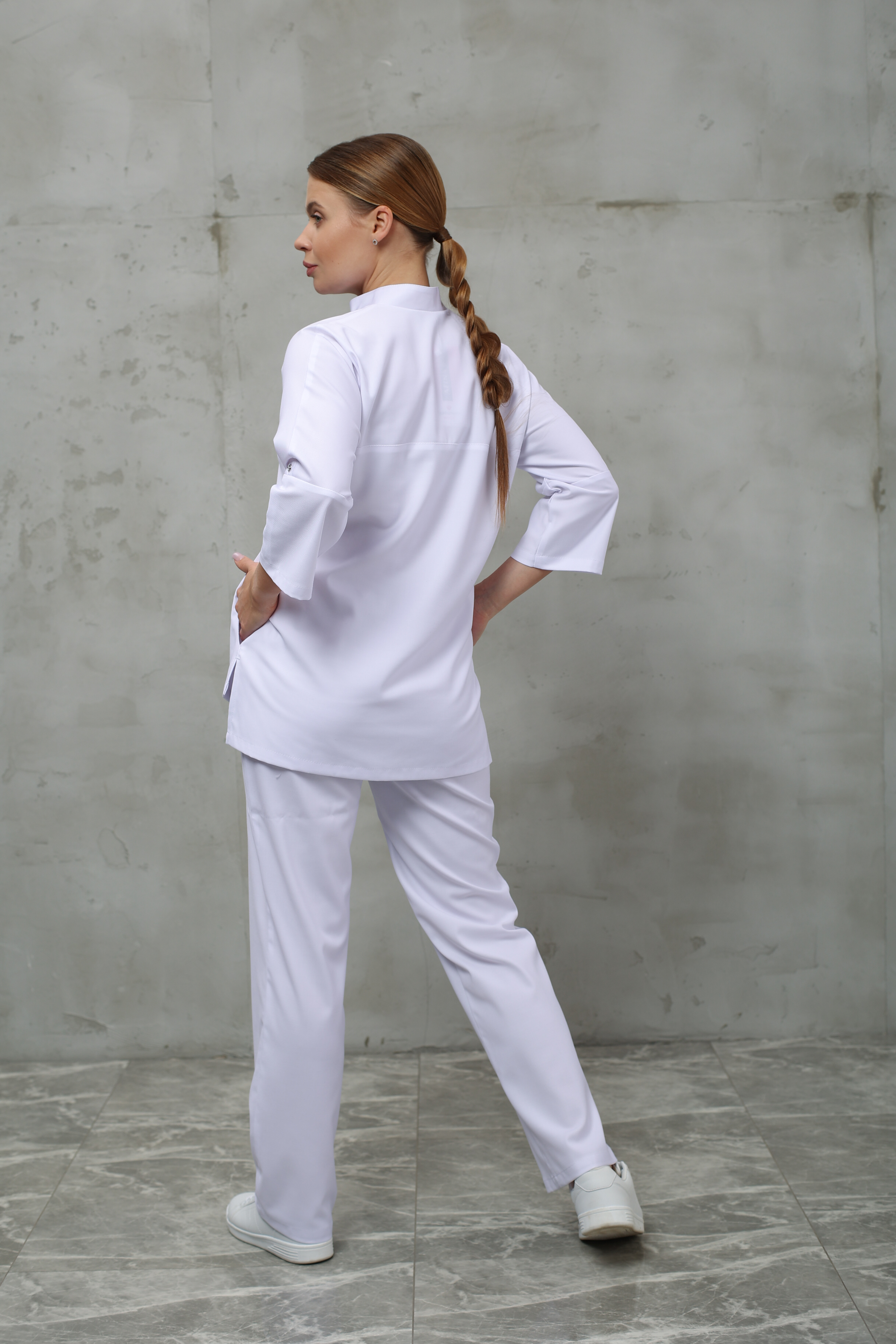 Куртка медицинская женская A831 3/4 Тевия (Белый, Без отделки), 65% полиэстер, 32% вискоза, 3% спандекс