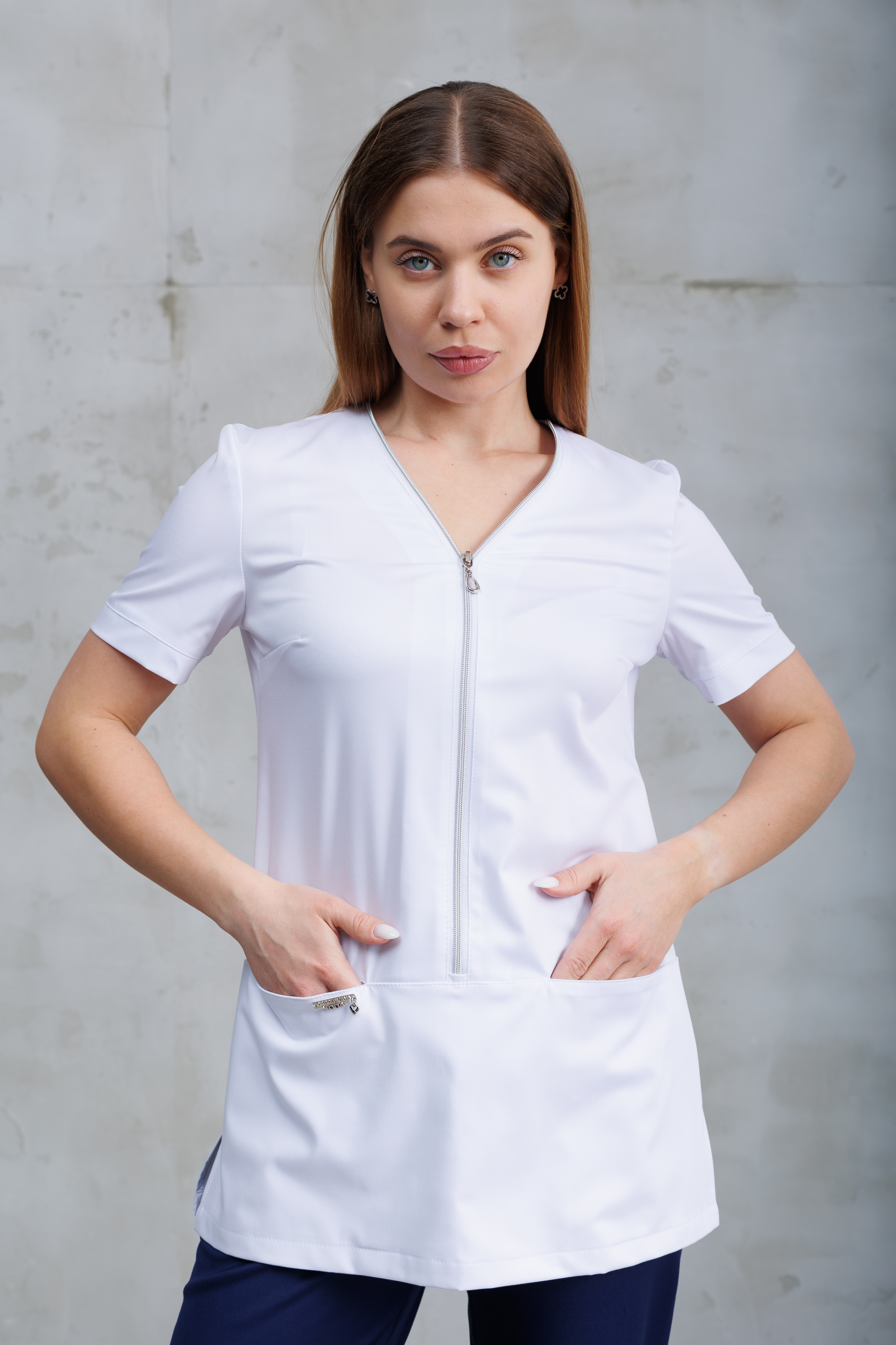 Куртка медицинская женская A854кор Бамбук (Белый, Без отделки), 50 бамбук /47 полиэстер /3 эластан