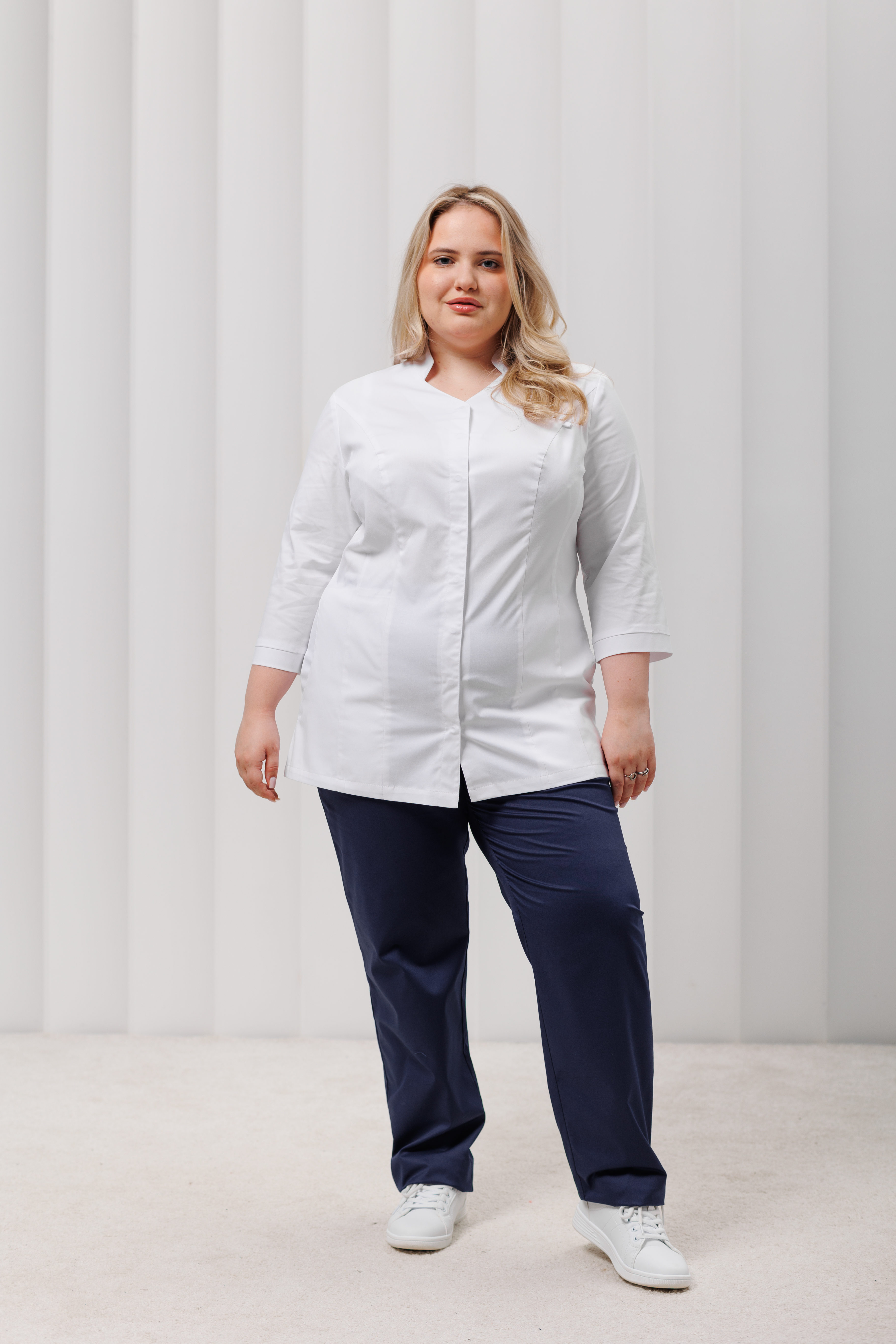 Куртка медицинская женская A905Б 3/4 Экстра (Белый, Без отделки), 55% хлопок, 42% полиэстер, 3% эластан